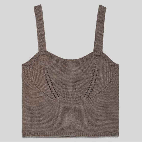 BRAND NEW WOMEN'S ZARA BEIGE WOOL BLEND KNIT TANK CROP TOP SHIRT $26 Sz LARGE - Picture 1 of 3